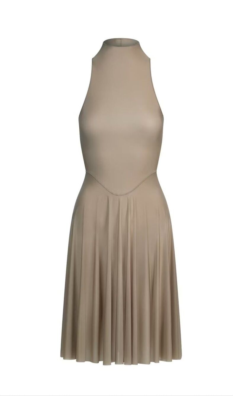 Skims Milky Sheer High Neck Dress Truffle